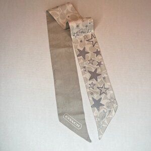 SOLD - Authentic Coach Bag / Hair Silk Scarf - Stars Silver, Gray and White